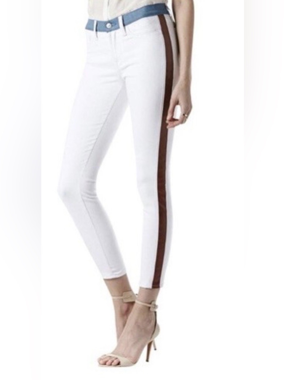 7 For All Mankind White Jeans with Light Blue Waistband and Brown Logo Patch